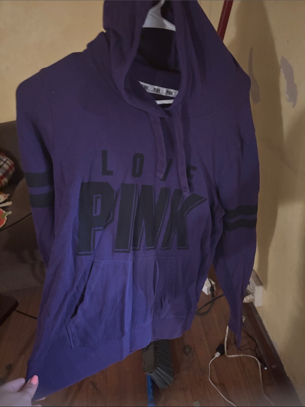PINK Victoria's Secret Purple Logo Hoodie with Black Stripes